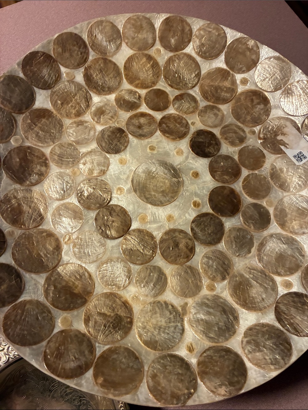 Round Shell Inlay Decorative Charger Plate - Beige & Pearl
